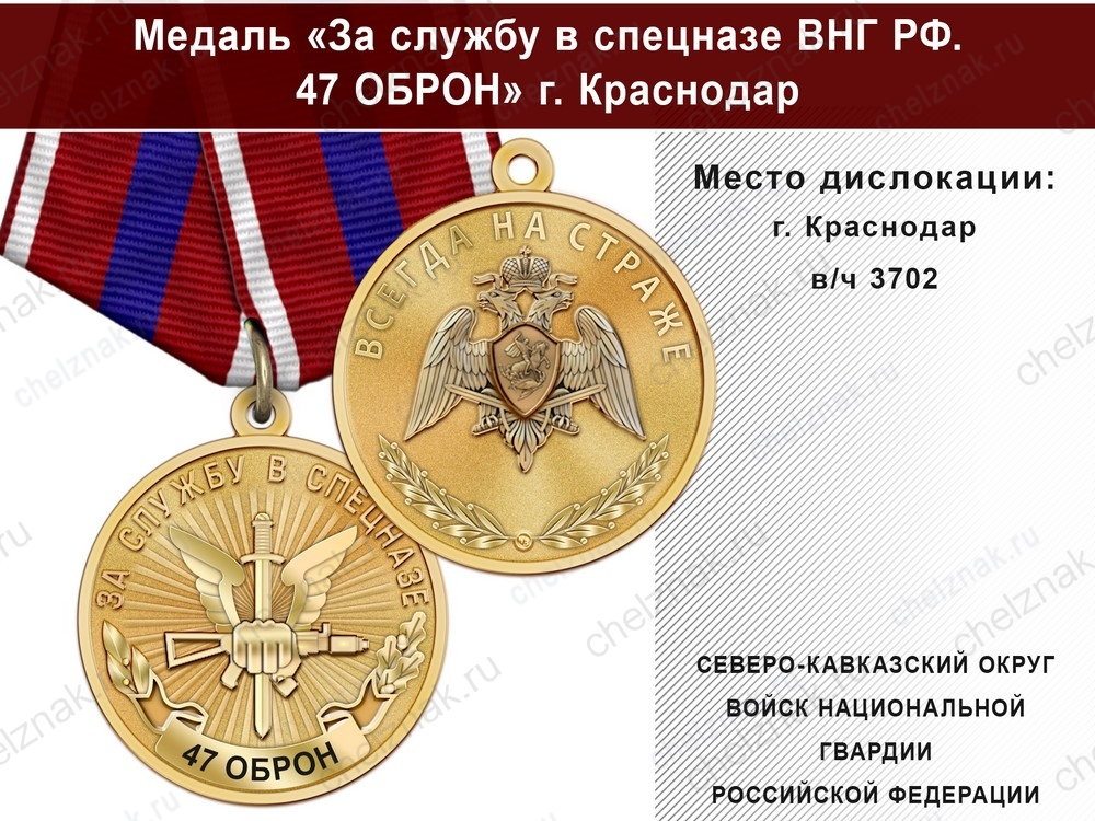 Медаль «За службу в Спецназе. 47 ОБрОН» с бланком удостоверения