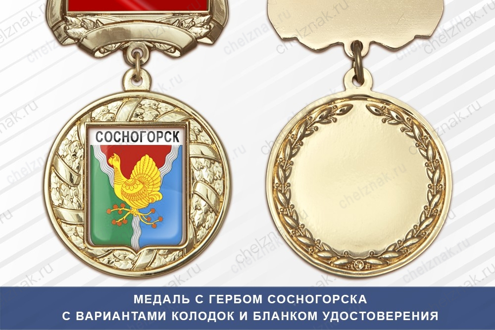 Медаль с гербом города Сосногорска Республики Коми с бланком удостоверения