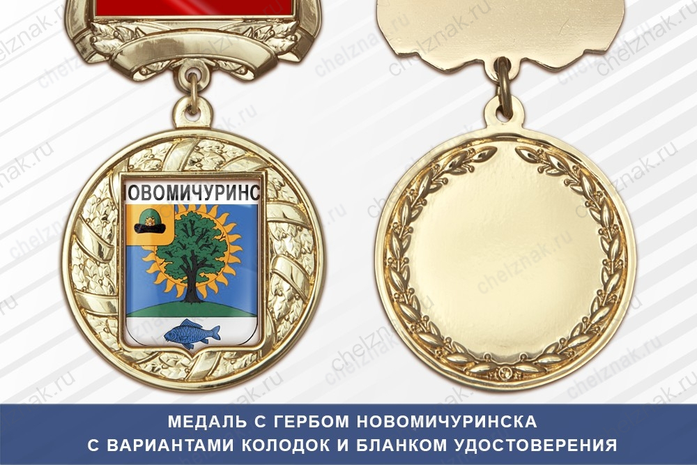 Медаль с гербом города Новомичуринска Рязанской области с бланком удостоверения