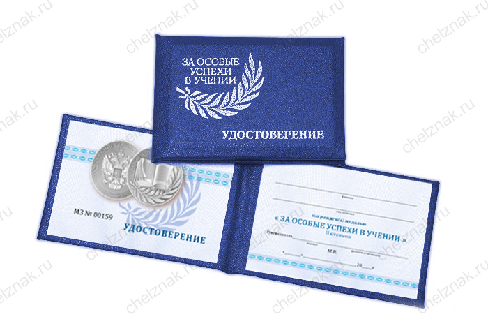 Бланк удостоверения к медали «За особые успехи в учении» 2 степени, синий 2023 г.
