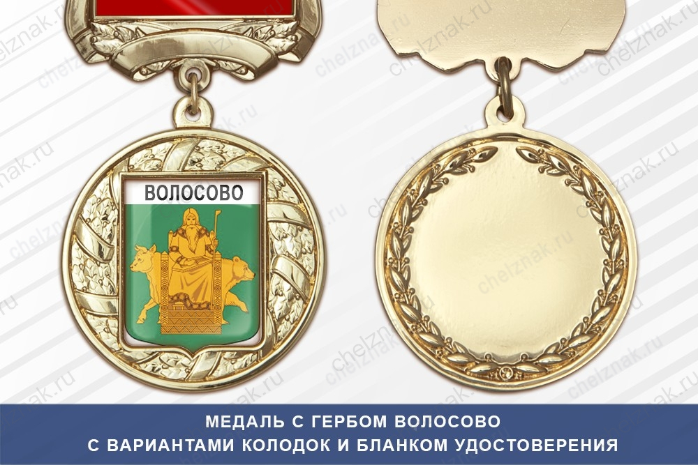 Медаль с гербом города Волосово Ленинградской области с бланком удостоверения