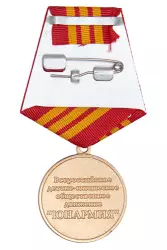 Реверс награды Медаль юнармейской доблести III степени с бланком удостоверения