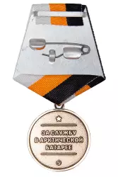 Реверс награды Медаль «За службу в арктической батарее» с бланком удостоверения