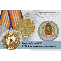 Медаль «30 лет ГУ МЧС России по Владимирской области» с бланком удостоверения