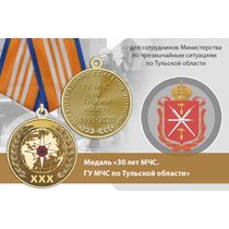 Медаль «30 лет ГУ МЧС России по Тульской области» с бланком удостоверения