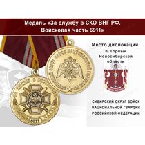 Медаль «За службу в СИБО ВНГ РФ. Войсковая часть 6911» с бланком удостоверения