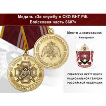 Медаль «За службу в СИБО ВНГ РФ. Войсковая часть 6607» с бланком удостоверения