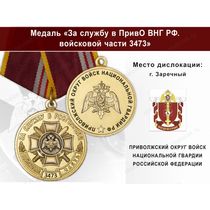 Медаль «За службу в в/ч 3473 Приволжского округа ВНГ РФ» с бланком удостоверения