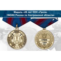 Медаль «35 лет ОСН «Гроза» УФСИН России по Костромской области» с бланком удостоверения