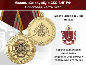 Медаль «За службу в СКО ВНГ РФ. Войсковая часть 3737» с бланком удостоверения