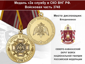 Медаль «За службу в СКО ВНГ РФ. Войсковая часть 3748» с бланком удостоверения