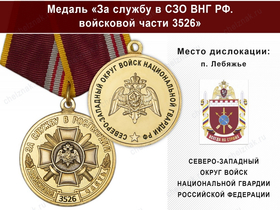 Медаль «За службу в в/ч 3526 Северо-Западного ВНГ РФ» с бланком удостоверения