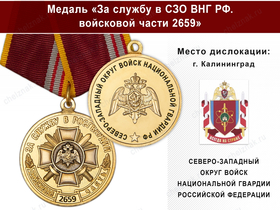 Медаль «За службу в в/ч 2659 Северо-Западного ВНГ РФ» с бланком удостоверения