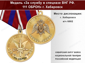 Медаль «За службу в Спецназе. 111 ОБрОН» с бланком удостоверения