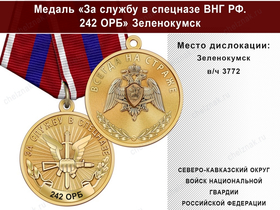 Медаль «За службу в Спецназе. 242 ОРБ» с бланком удостоверения
