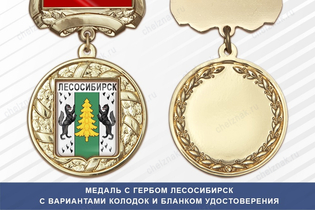 Медаль с гербом города Лесосибирск Красноярского края с бланком удостоверения