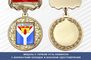 Медаль с гербом города Усть-Лабинска Краснодарского края с бланком удостоверения