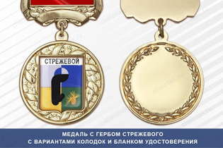 Медаль с гербом города Стрежевого Томской области с бланком удостоверения