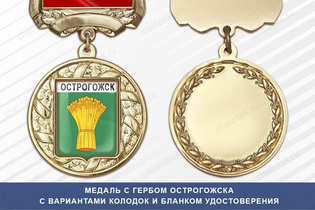 Медаль с гербом города Острогожска Воронежской области с бланком удостоверения