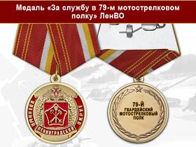 Медаль «За службу в 79-м мотострелковом полку» с бланком удостоверения
