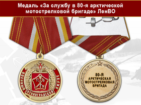 Медаль «За службу в 80-я арктическая мотострелковая бригада» с бланком удостоверения