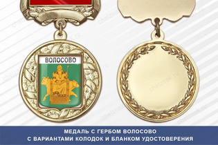 Медаль с гербом города Волосово Ленинградской области с бланком удостоверения
