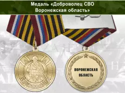 Медаль «Доброволец СВО из Воронежской области» с бланком удостоверения
