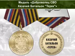 Медаль «Доброволец СВО из казачьего батальона "Терек"» с бланком удостоверения