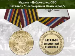 Медаль «Доброволец СВО из батальона "Бессмертный Сталинград"» с бланком удостоверения