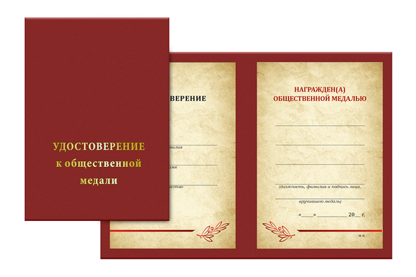 Лицевая сторона награды Медаль «190 лет Можге» с бланком удостоверения