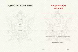 Обратная сторона награды Медаль «Ветеран психологической службы УИС» с бланком удостоверения