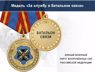 Лицевая сторона награды Медаль «За службу в батальоне связи» с бланком удостоверения