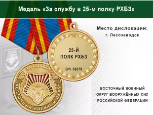 Медаль «За службу в 25-м полку РХБЗ» с бланком удостоверения