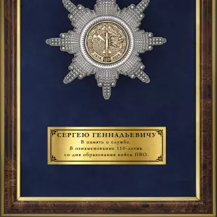 Обратная сторона награды Панно «В честь 110-летия войск ПВО»