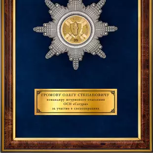 Обратная сторона награды Наградное панно «За службу в ОСН ФСИН»