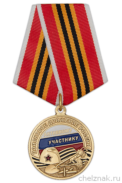 Медаль «Активному участнику поискового движения России» с бланком удостоверения