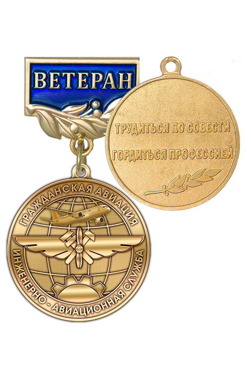 Медаль «Ветеран инженерно-авиационной службы ГА» с бланком удостоверения
