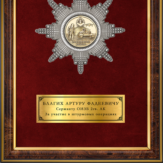 Обратная сторона награды Наградное панно «Участник СВО. Инженерные войска»