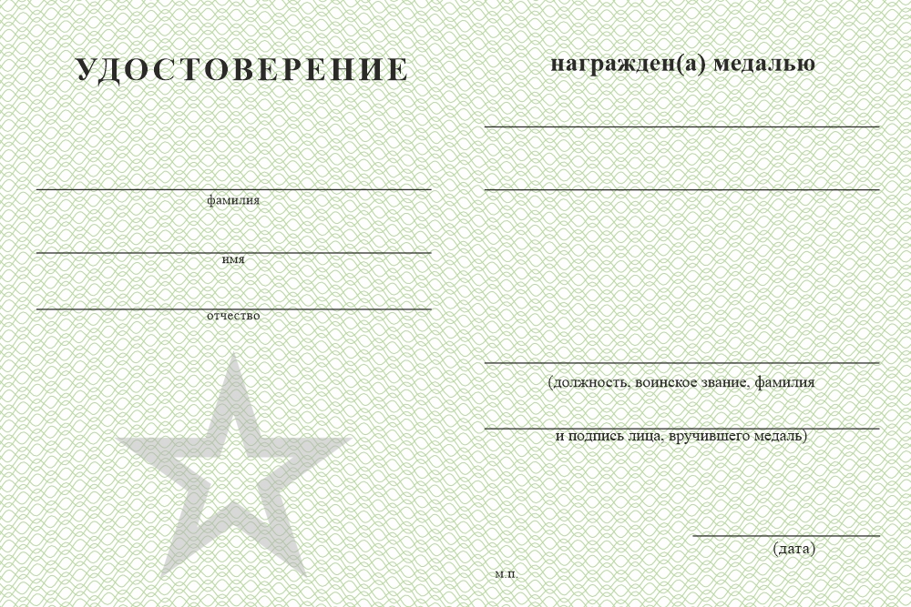 Бланк оборотная сторона Медаль универсальная «Пограничный отряд» с бланком удостоверения