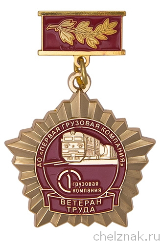 Нагрудный знак «Ветеран труда Первой грузовой компании» с бланком удостоверения