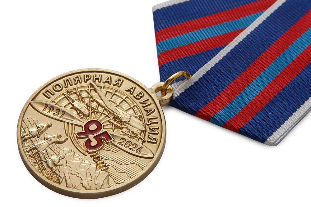 3D фото награды Медаль «95 лет полярной авиации» с бланком удостоверения