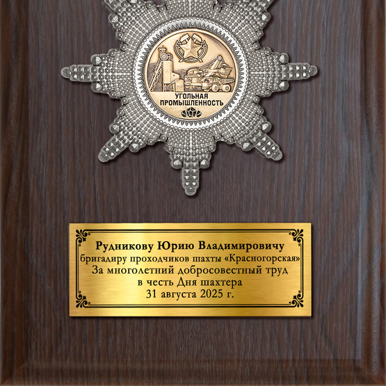 Обратная сторона награды Наградная плакетка «За работу в угольной промышленности»