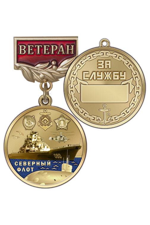 Медаль «Ветеран Северного флота» с бланком удостоверения