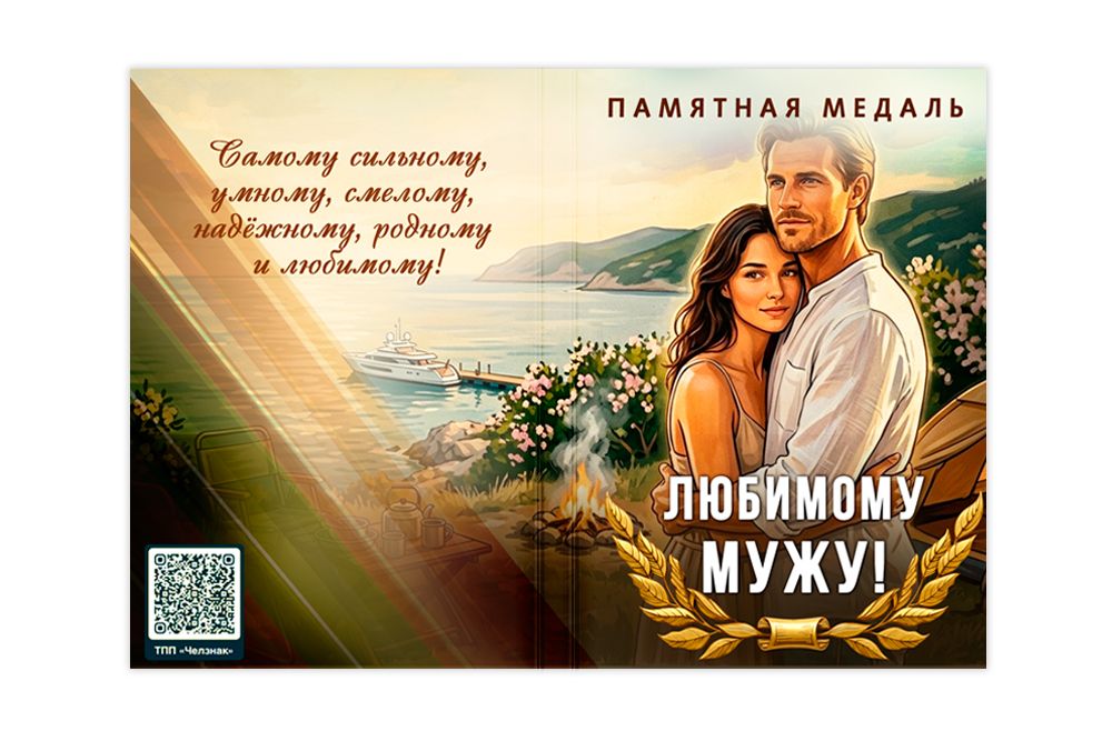 Поздравительная открытка с медалью «Любимому мужу», дополнительное фото 1