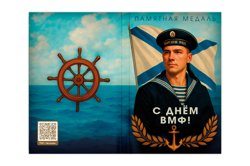 Поздравительная открытка с медалью «С Днём ВМФ», дополнительное фото 1