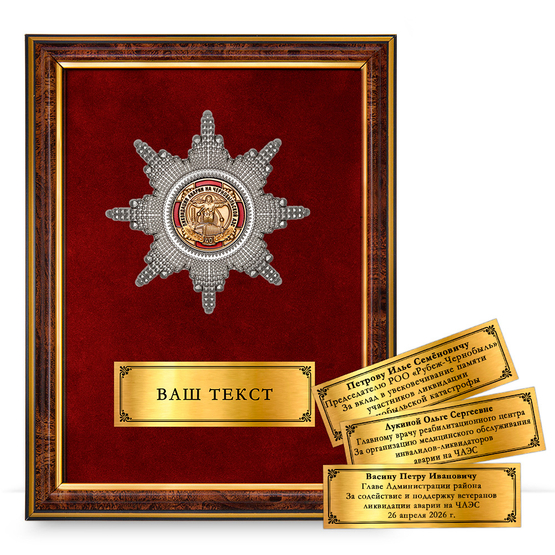 Лицевая сторона награды Панно с орденским знаком «40 лет ликвидации аварии на Чернобыльской АЭС»