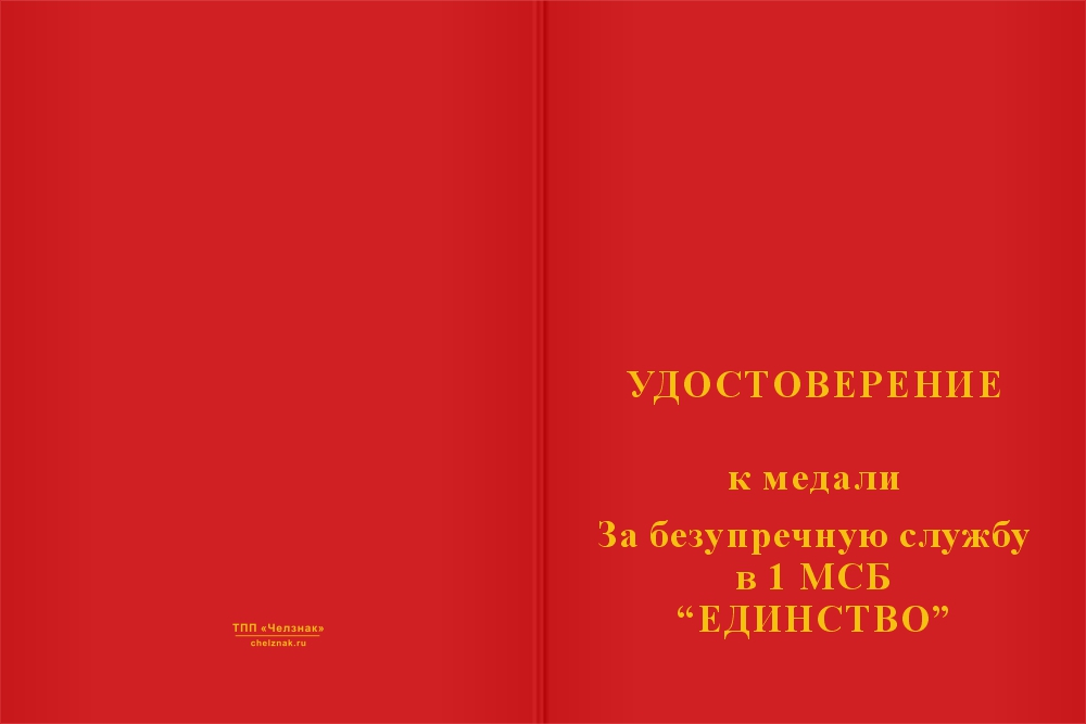 Бланк лицевая сторона Медаль «За безупречную службу в 1-ом МСБ "Единство" 1307-го гв. МСП»