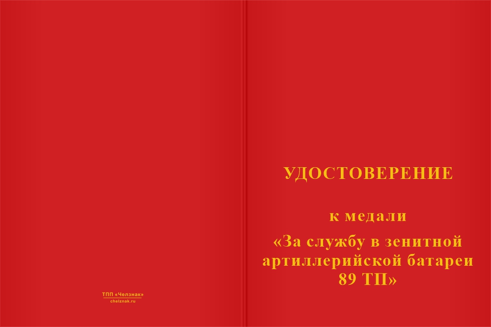 Бланк лицевая сторона Медаль «Стражи неба 89 ТП» с бланком удостоверения