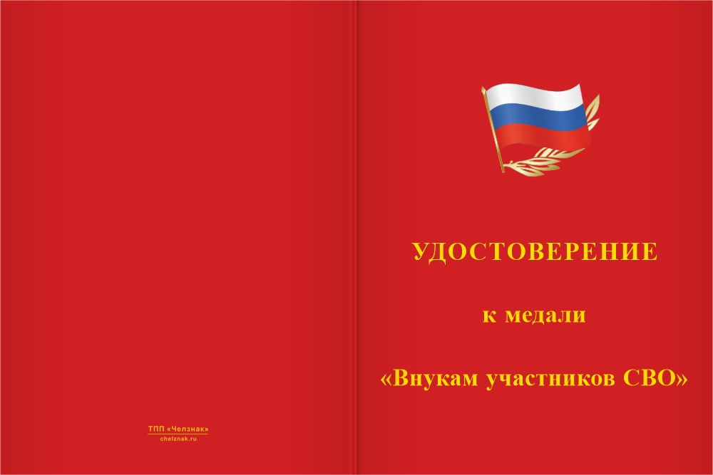 Бланк лицевая сторона Медаль «Внукам участников СВО» с бланком удостоверения