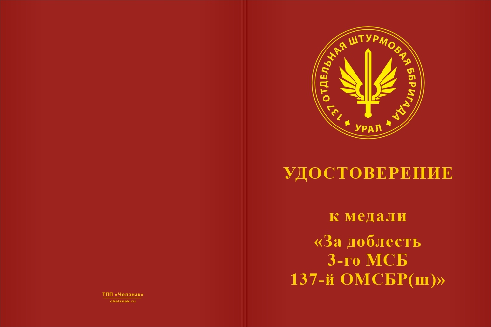 Бланк лицевая сторона Нагрудный знак «За доблесть 3-го МСБ 137-й ОМСБр(ш)»